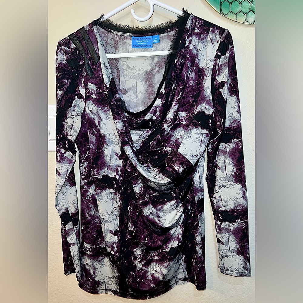 Simply Vera, Vera Wang, M, purple grey & black blouse